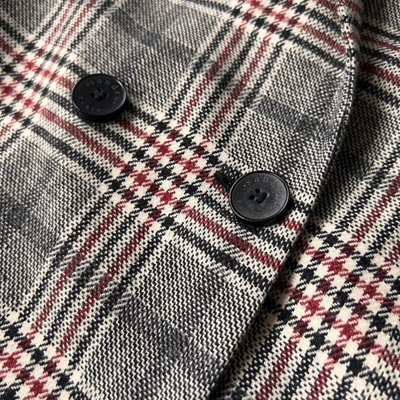 Sandro Gray Cream Rust Checked Double-Breasted 80% wool Blend Blazer - Picture 6 of 7